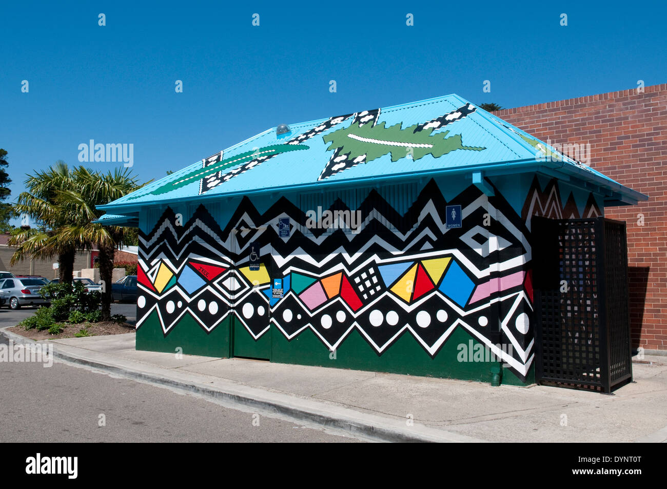 A public toilet decorated in Aboriginal artwork at Blackheath in The
