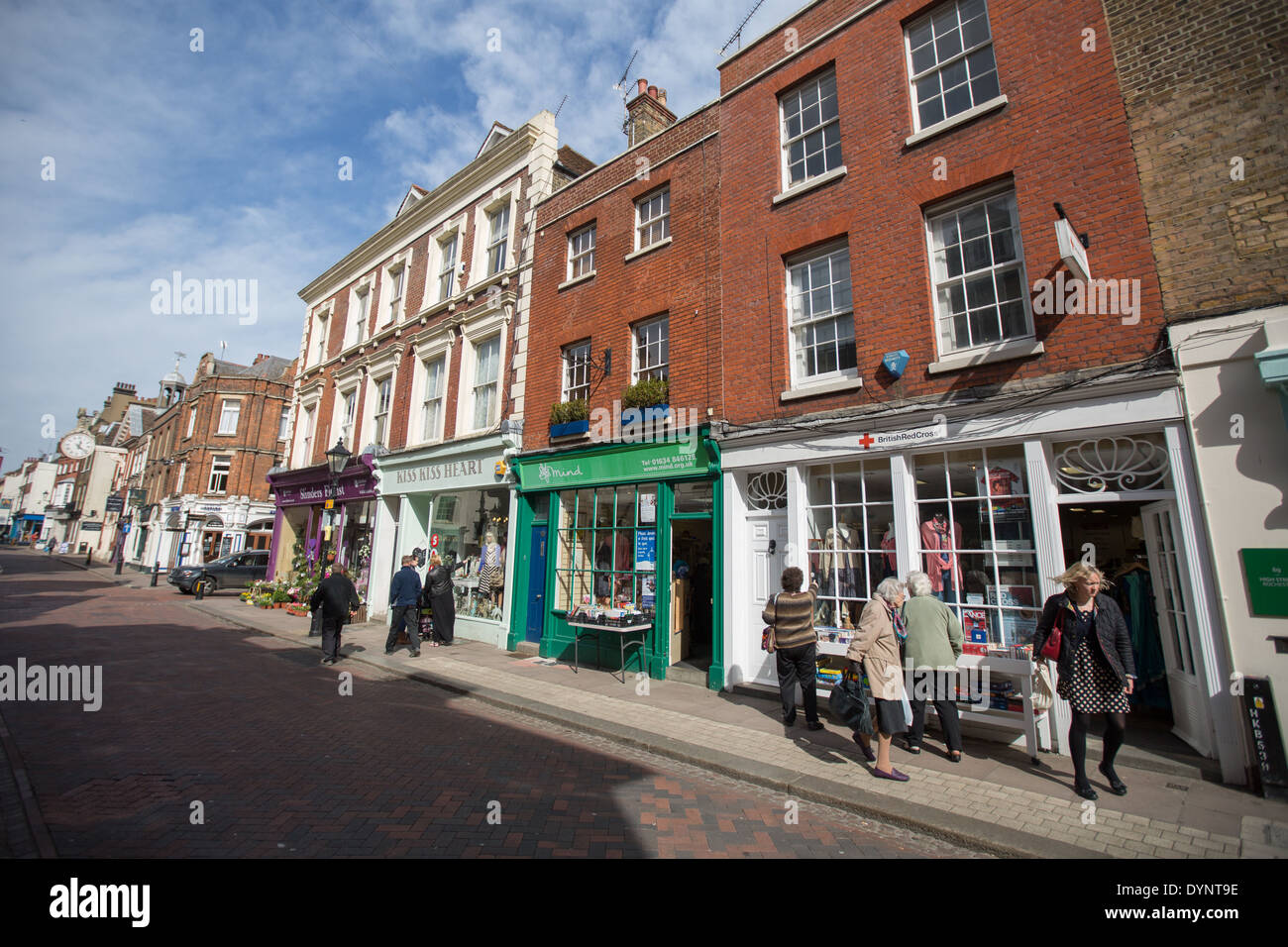 Rochester High Street and castle in Rochester Kent UK Stock Photo Alamy