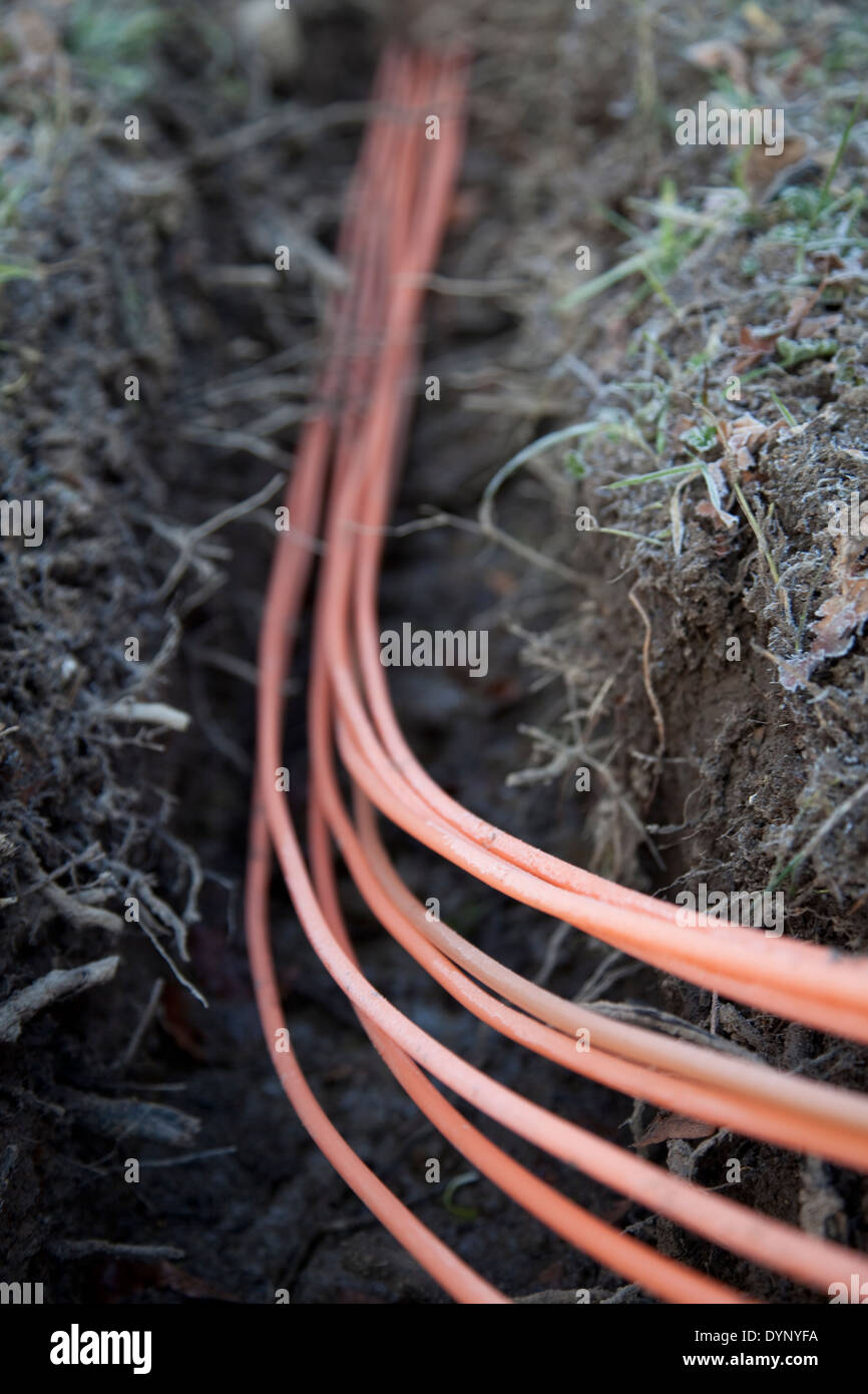 Fibre optic ducting for B4RN in the Lune Valley, Lancashire Stock Photo