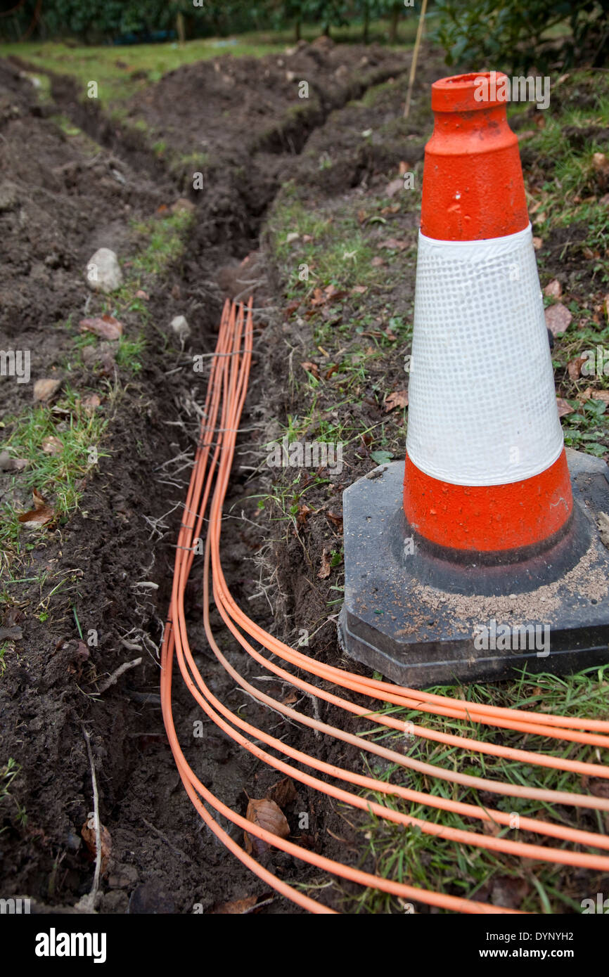 Fibre optic ducting for B4RN rural broadband in the Lune Valley Lancashire Stock Photo