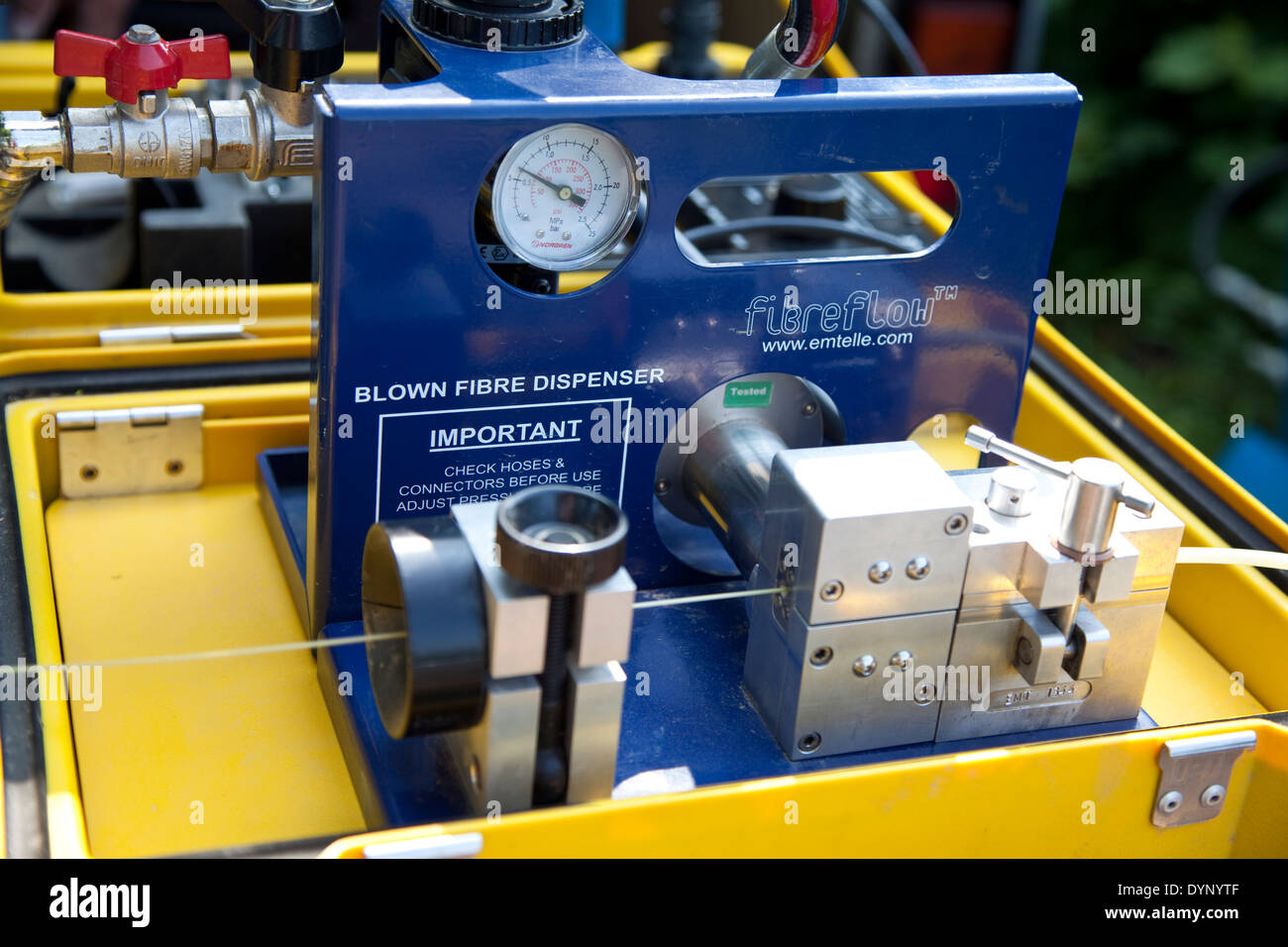 Fibre optic blowing equipment for B4RN in the Lune Valley Lancashire Stock Photo