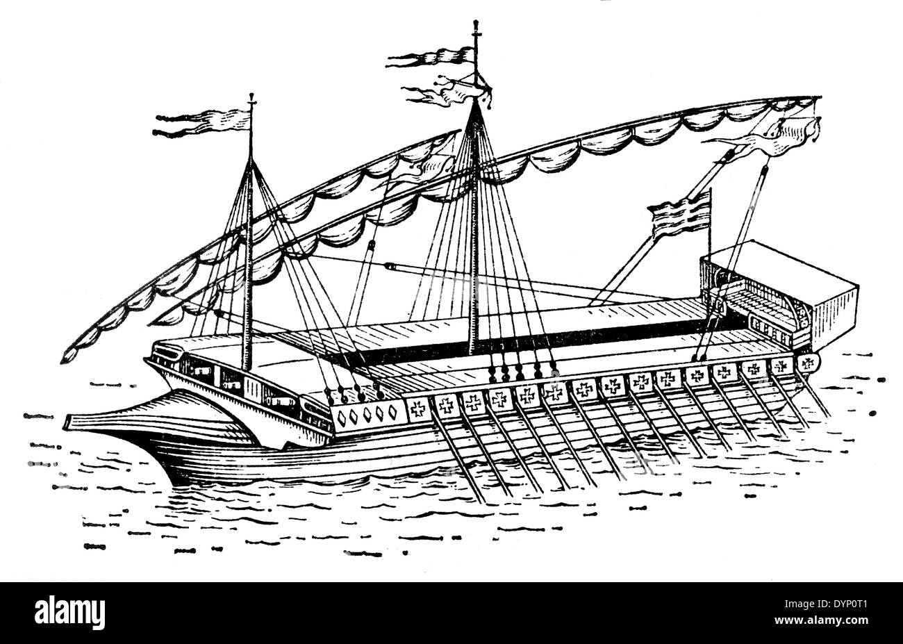 Galley, type of ship propelled mainly by rowing Stock Photo