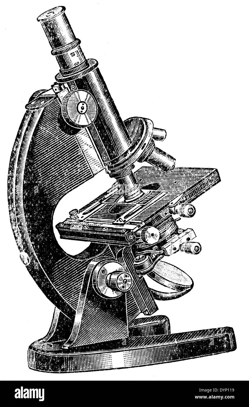 Optical microscope, illustration from Soviet encyclopedia, 1938 Stock Photo