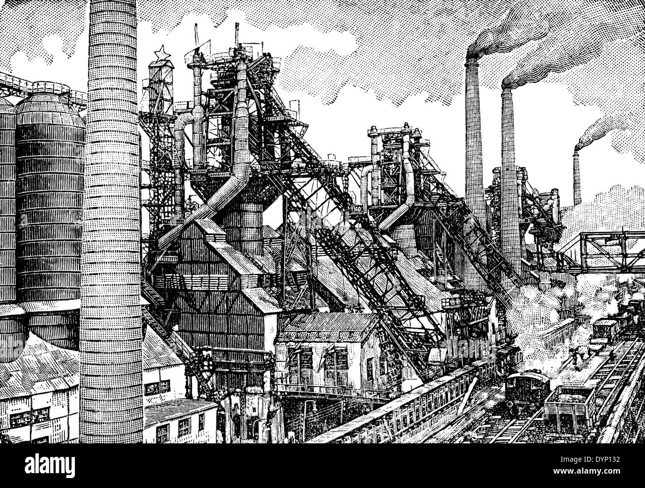 Steel plant, illustration from Soviet encyclopedia, 1938 Stock Photo