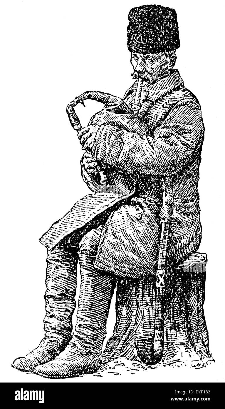 Bagpipe player, illustration from Soviet encyclopedia, 1929 Stock Photo