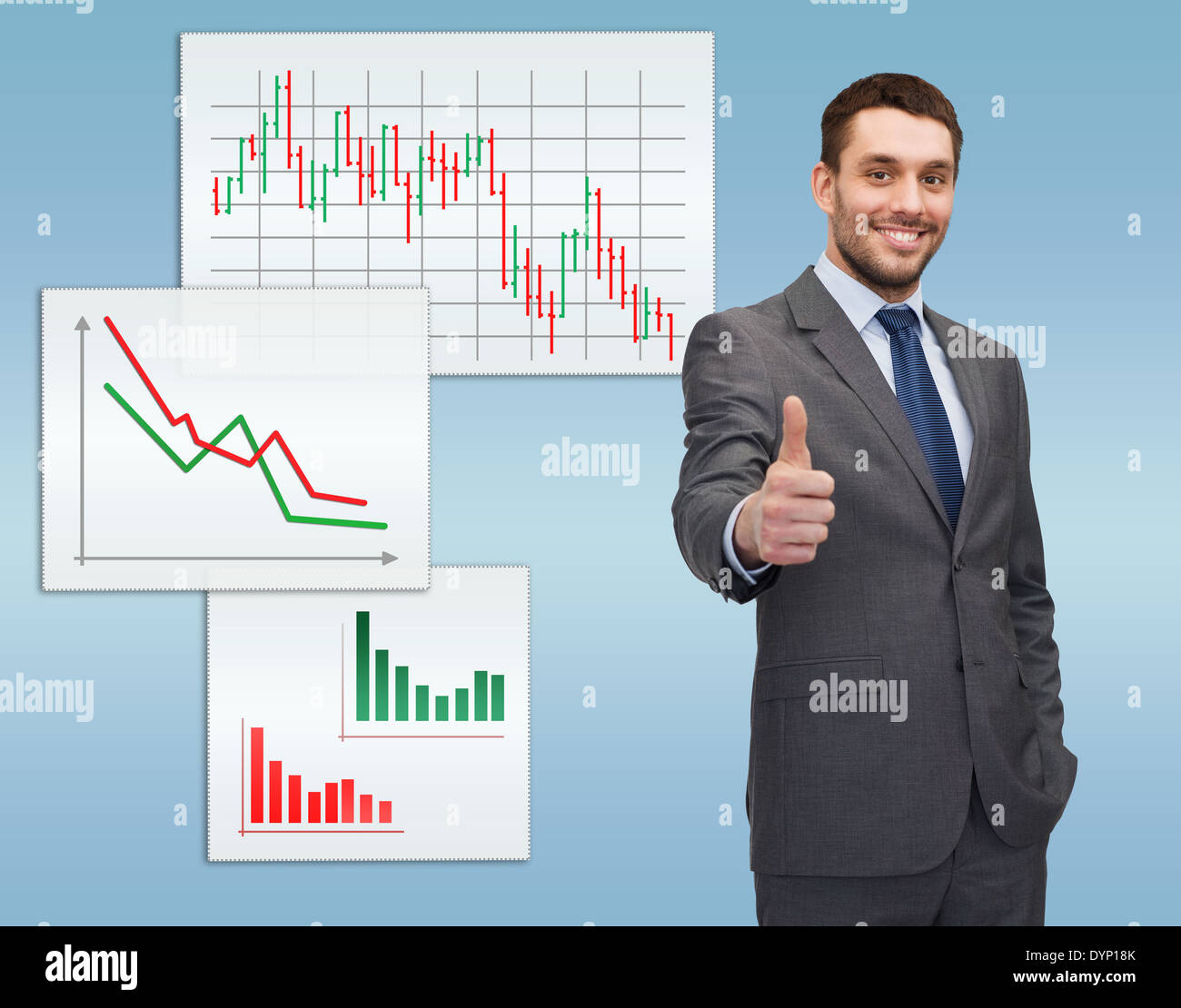 handsome buisnessman showing thumbs up Stock Photo