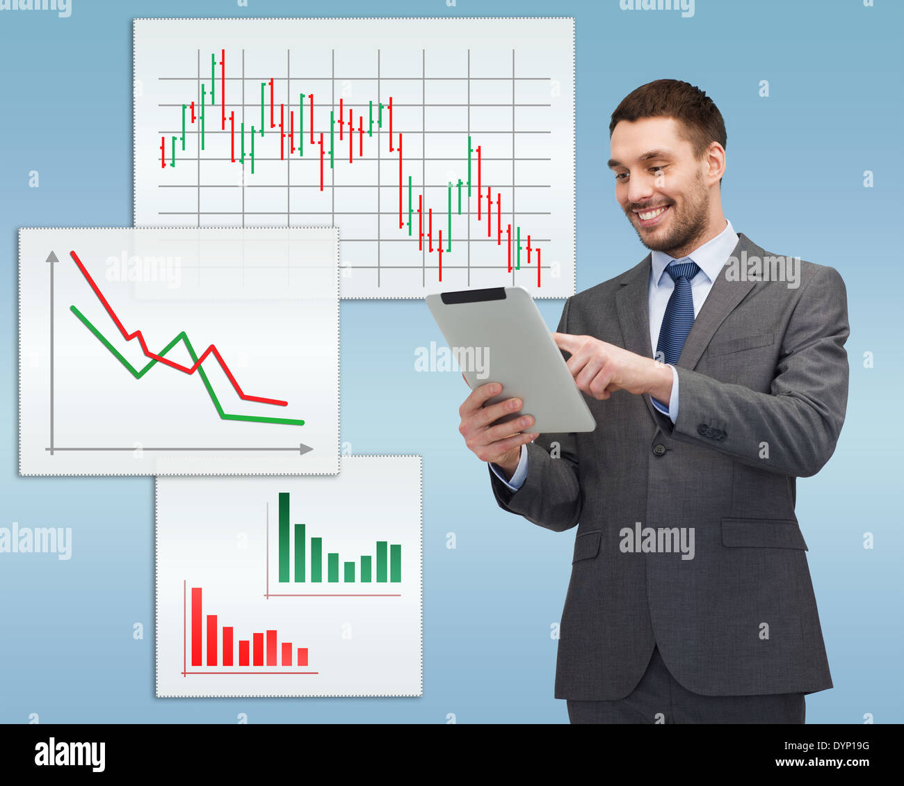 smiling buisnessman with tablet pc computer Stock Photo