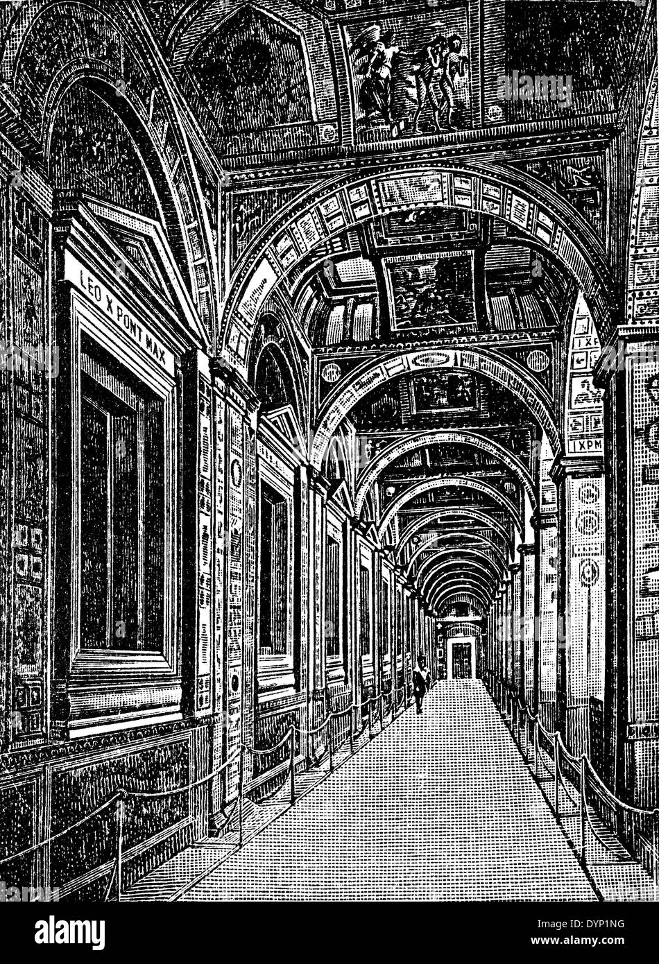 Loggia, Raphael rooms, Papal Palace, Vatican, Rome, Italy, illustration from Soviet encyclopedia, 1928 Stock Photo