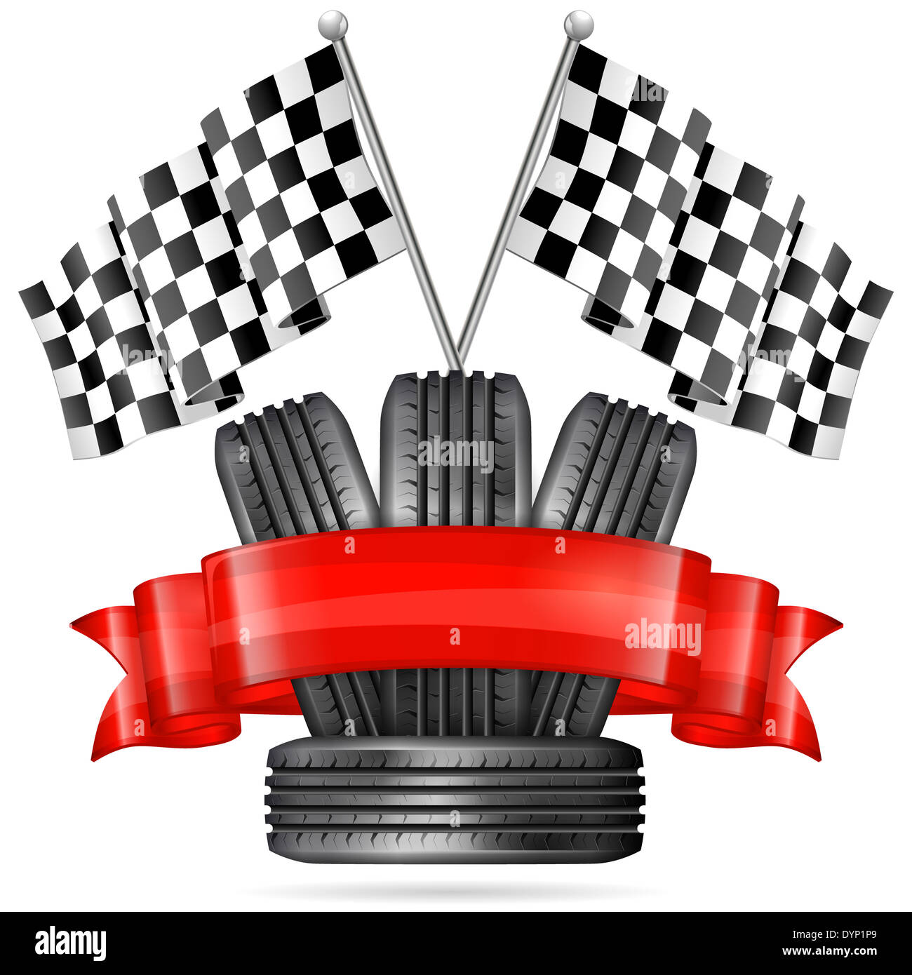 Racing Concept Tires with Flags and Ribbon, illustration Stock Photo