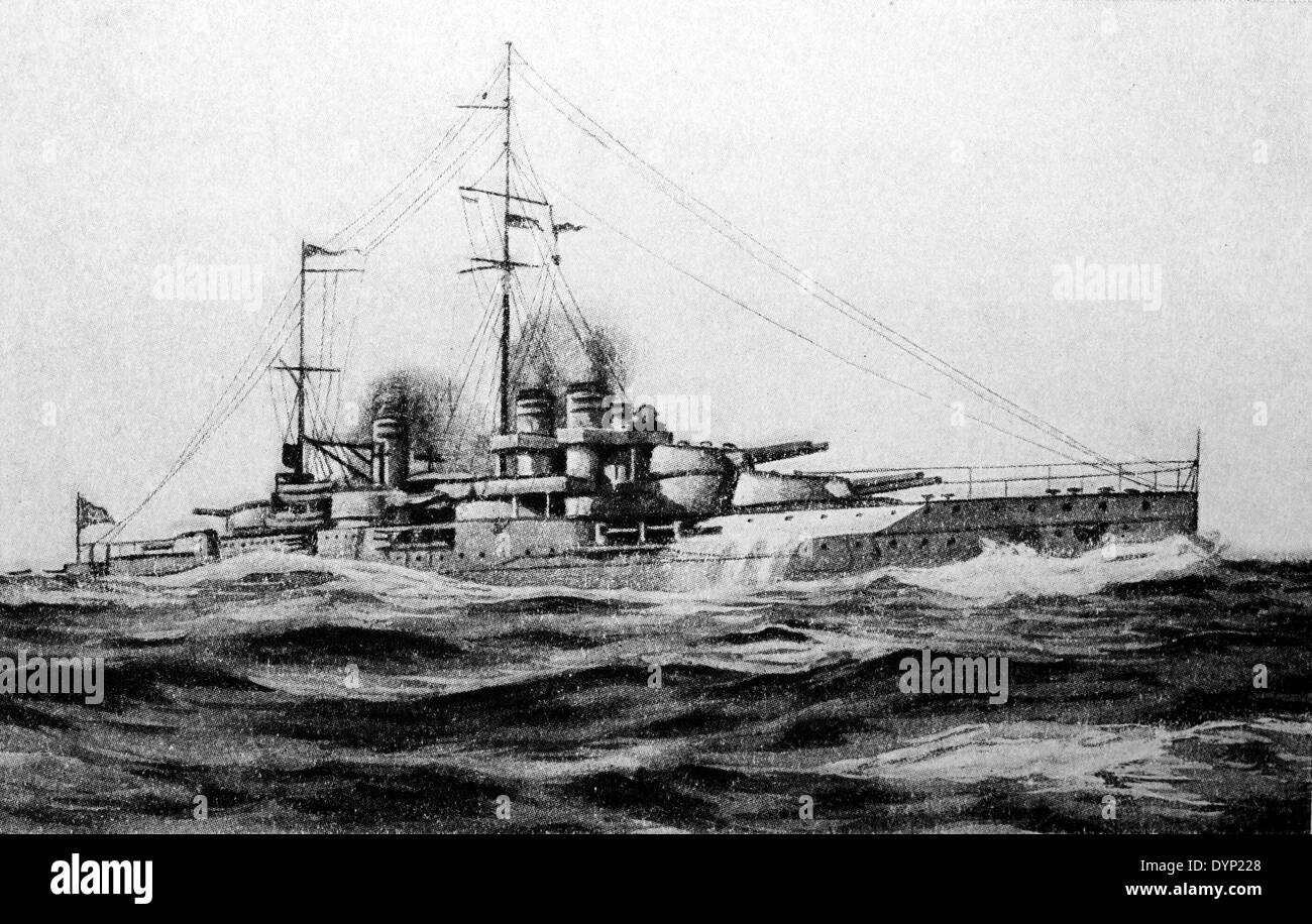 French battleship Jean Bart (1911), illustration from Soviet encyclopedia, 1927 Stock Photo