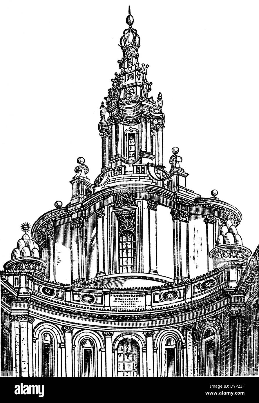 Church of Sant Ivo alla Sapienza by Francesco Borromini, Rome, Italy, illustration from Soviet encyclopedia, 1927 Stock Photo