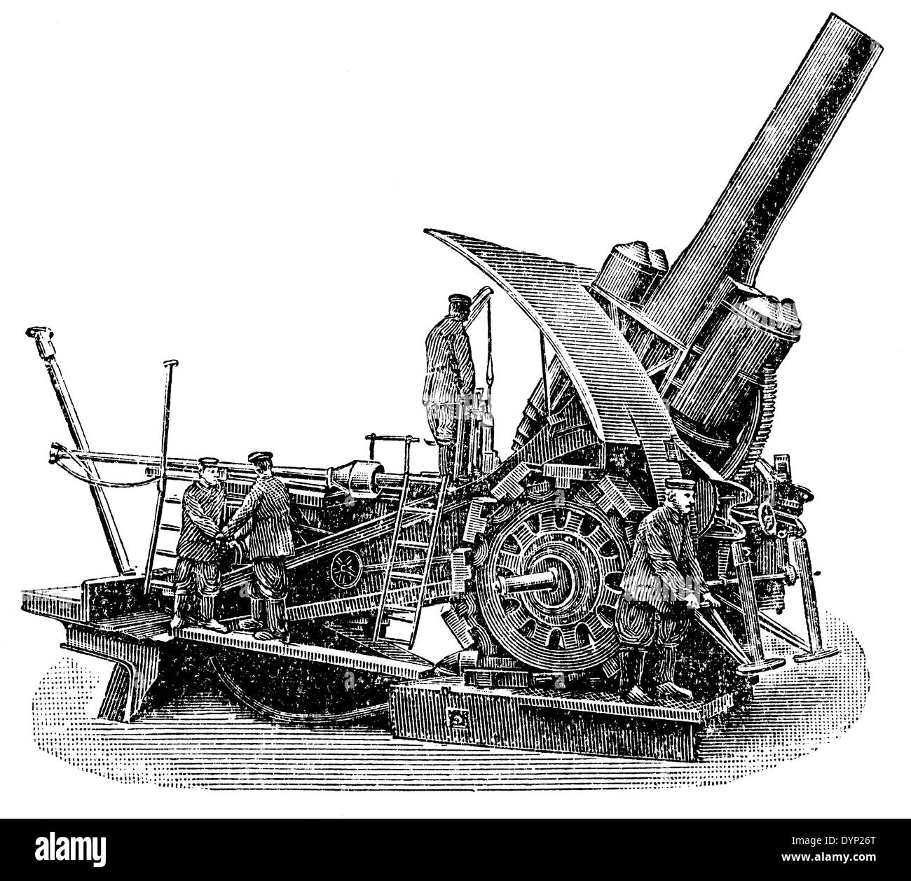 German Heavy siege gun Big Bertha, World war I, illustration from Soviet encyclopedia, 1927 Stock Photo