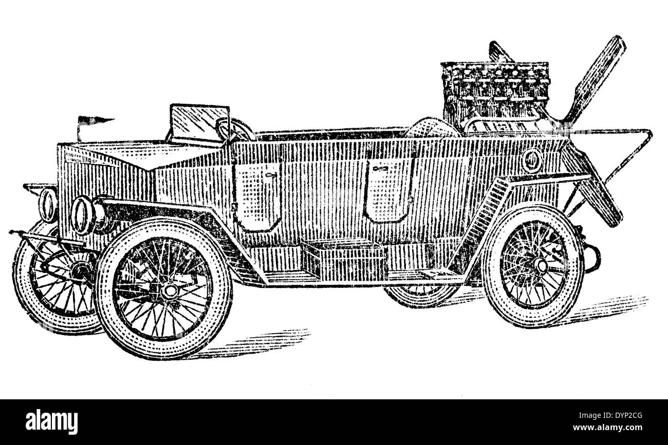 Vintage aeromobile car, illustration from Soviet encyclopedia, 1926 Stock Photo