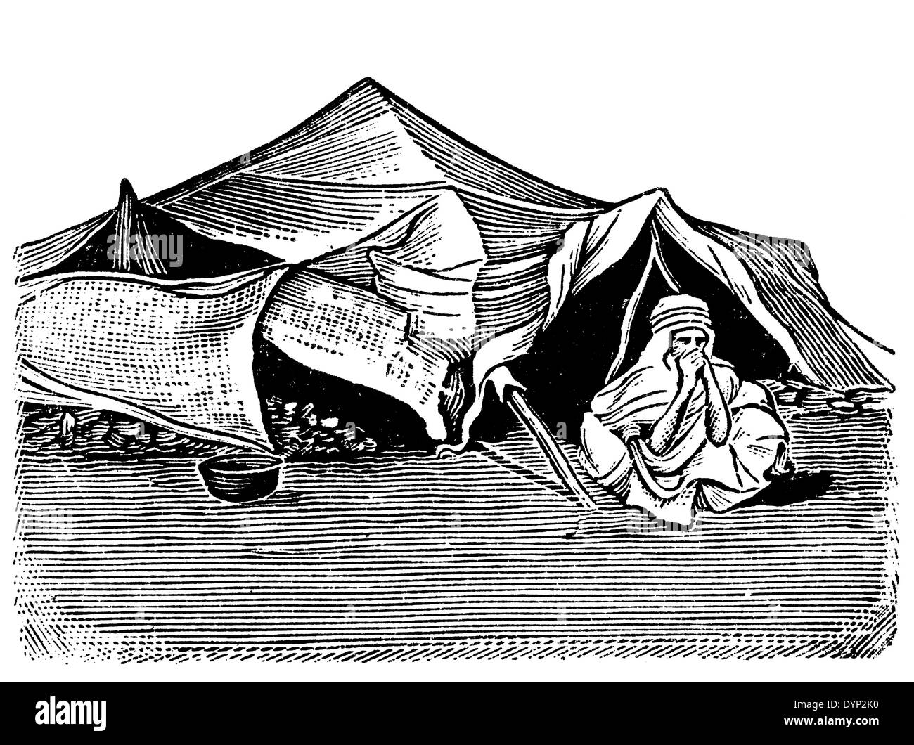 Bedouin tent, North Africa, traditional house, illustration from Soviet encyclopedia, 1926 Stock Photo