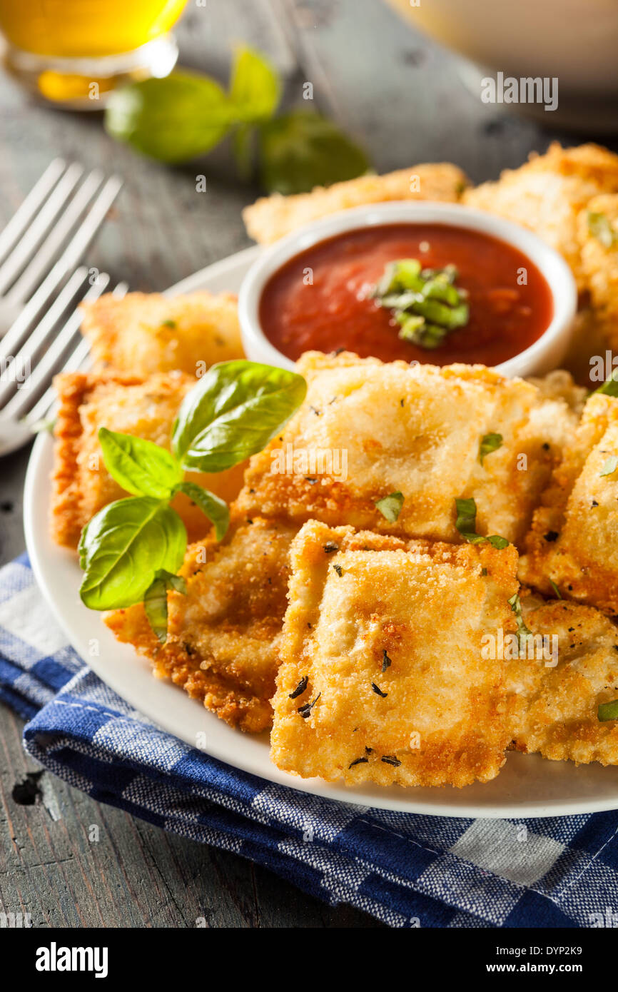 Homemade Fried Ravioli with Marinara Sauce and Basil Stock Photo Alamy
