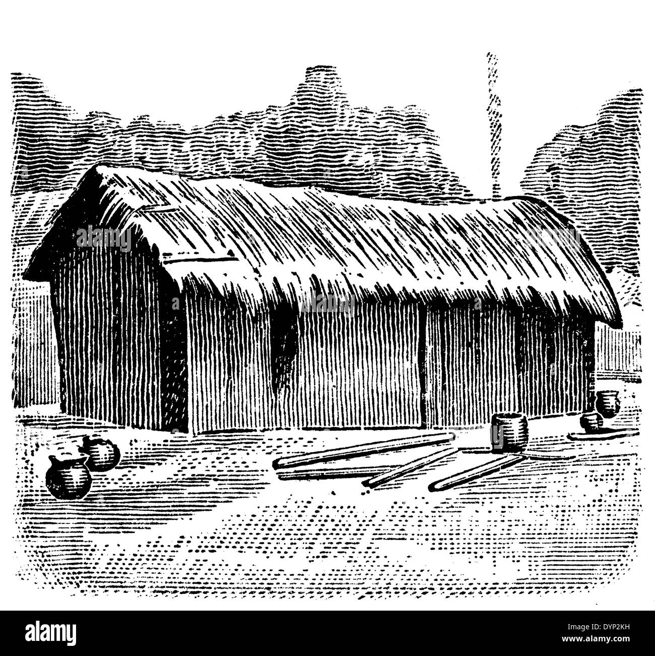 West African traditional house, illustration from Soviet encyclopedia, 1926 Stock Photo