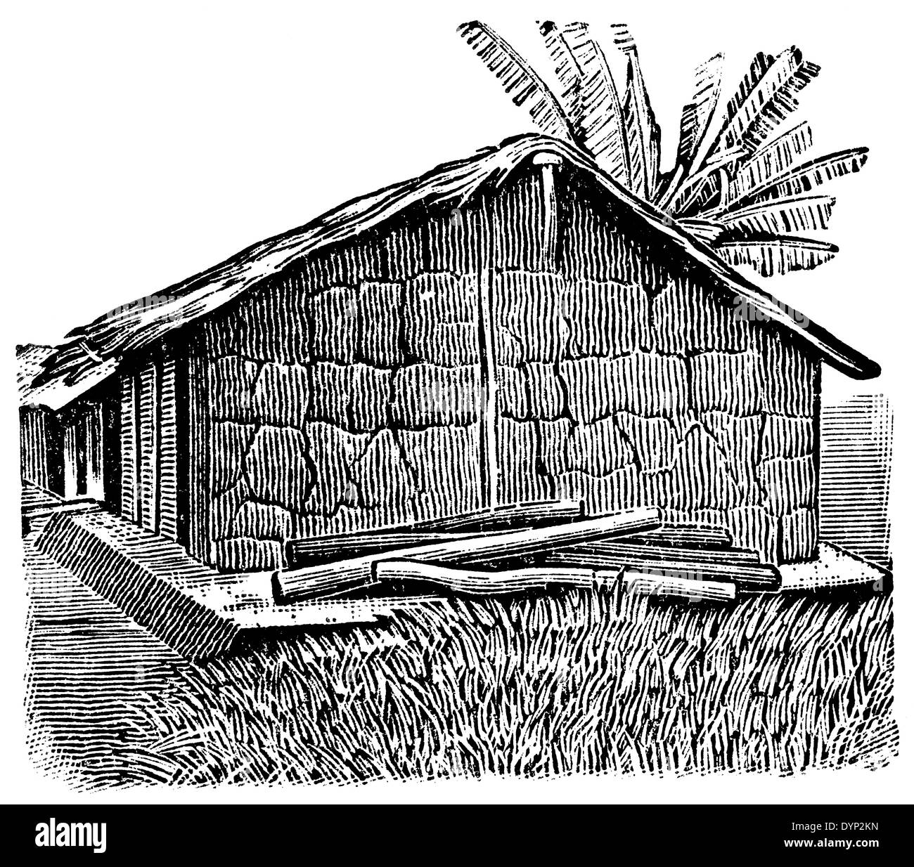 West African traditional rural house, illustration from Soviet encyclopedia, 1926 Stock Photo