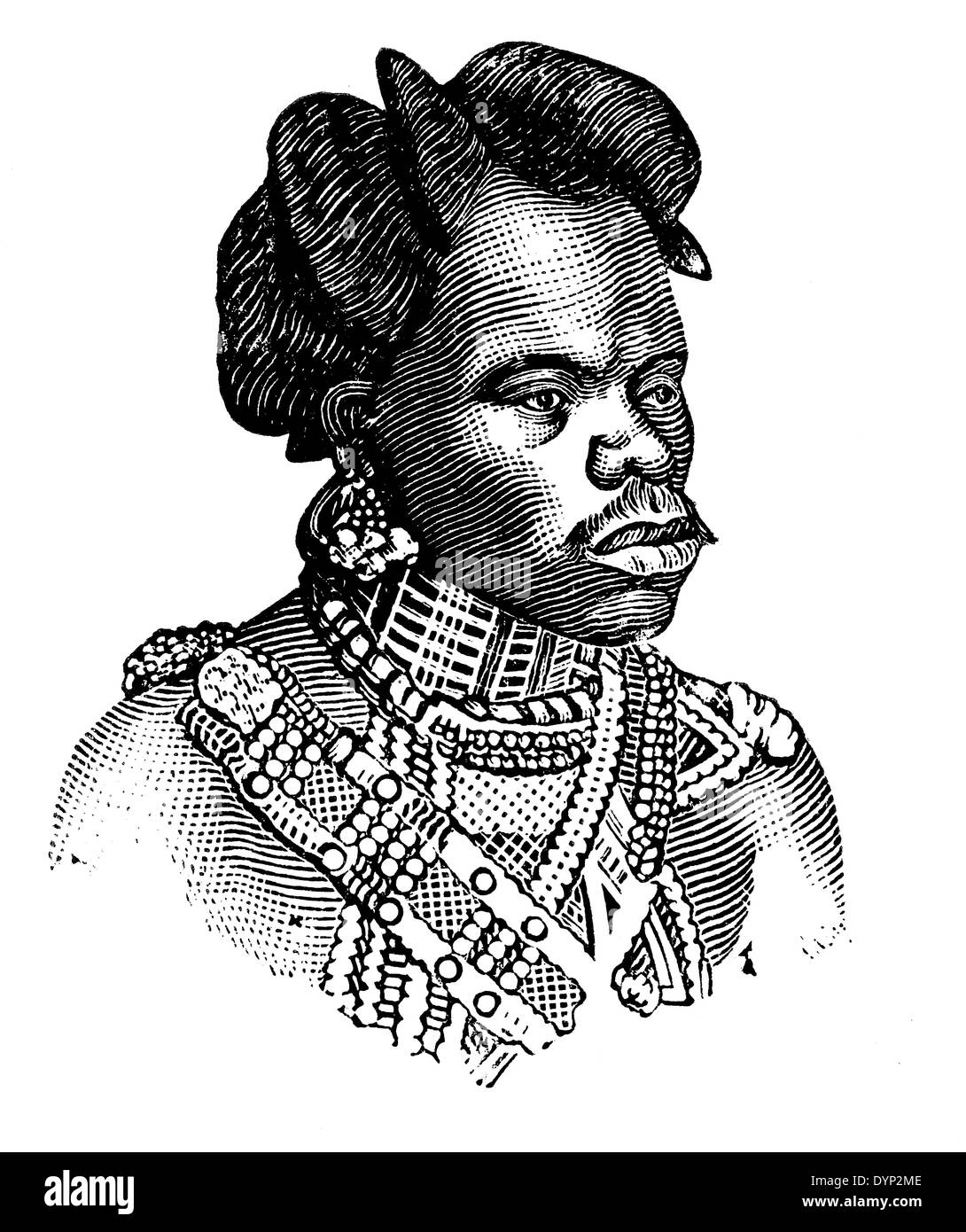 Zulu man in traditional dress, South Africa, illustration from Soviet encyclopedia, 1926 Stock Photo