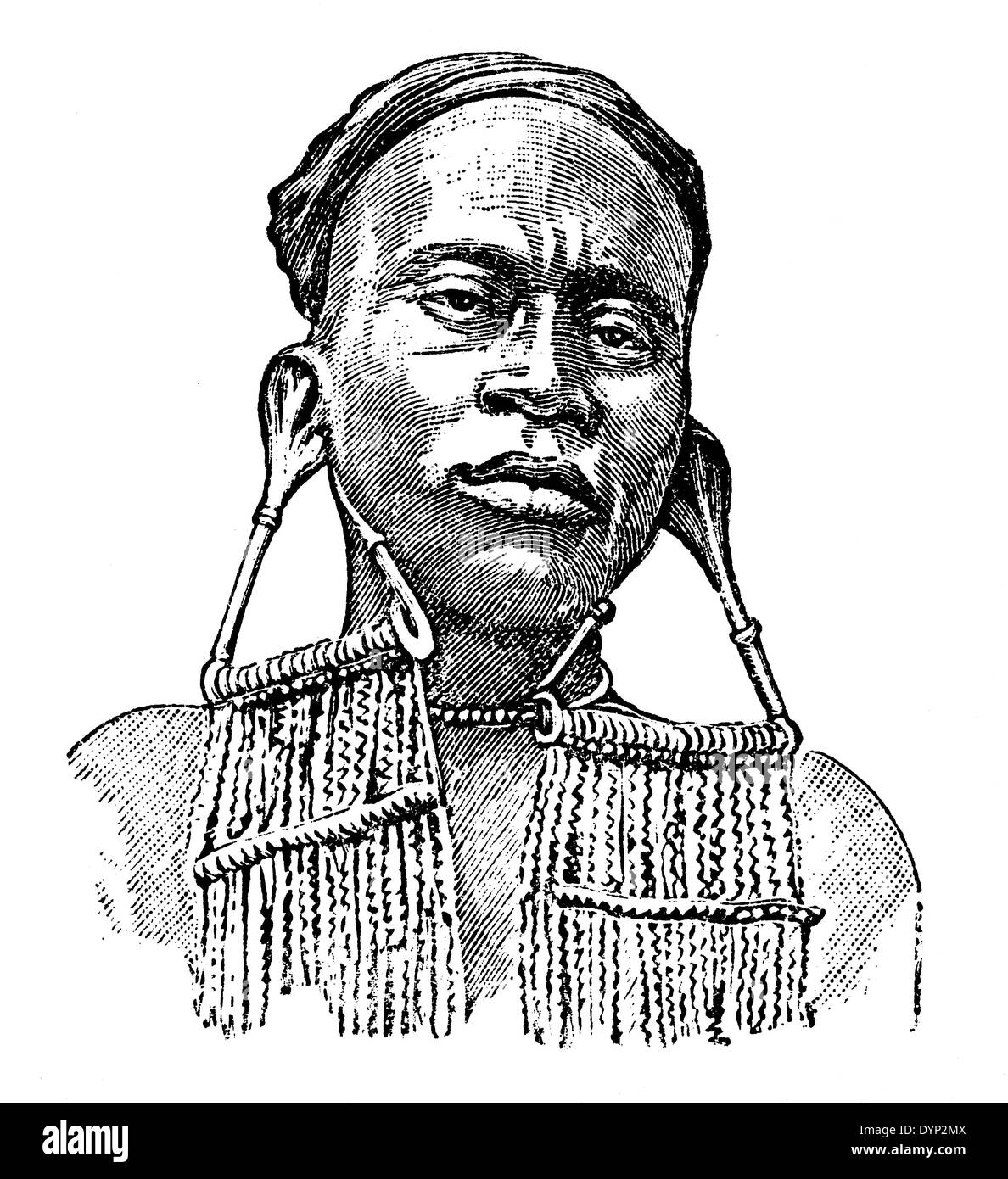 Kavirondo man in traditional dress, illustration from Soviet encyclopedia, 1926 Stock Photo