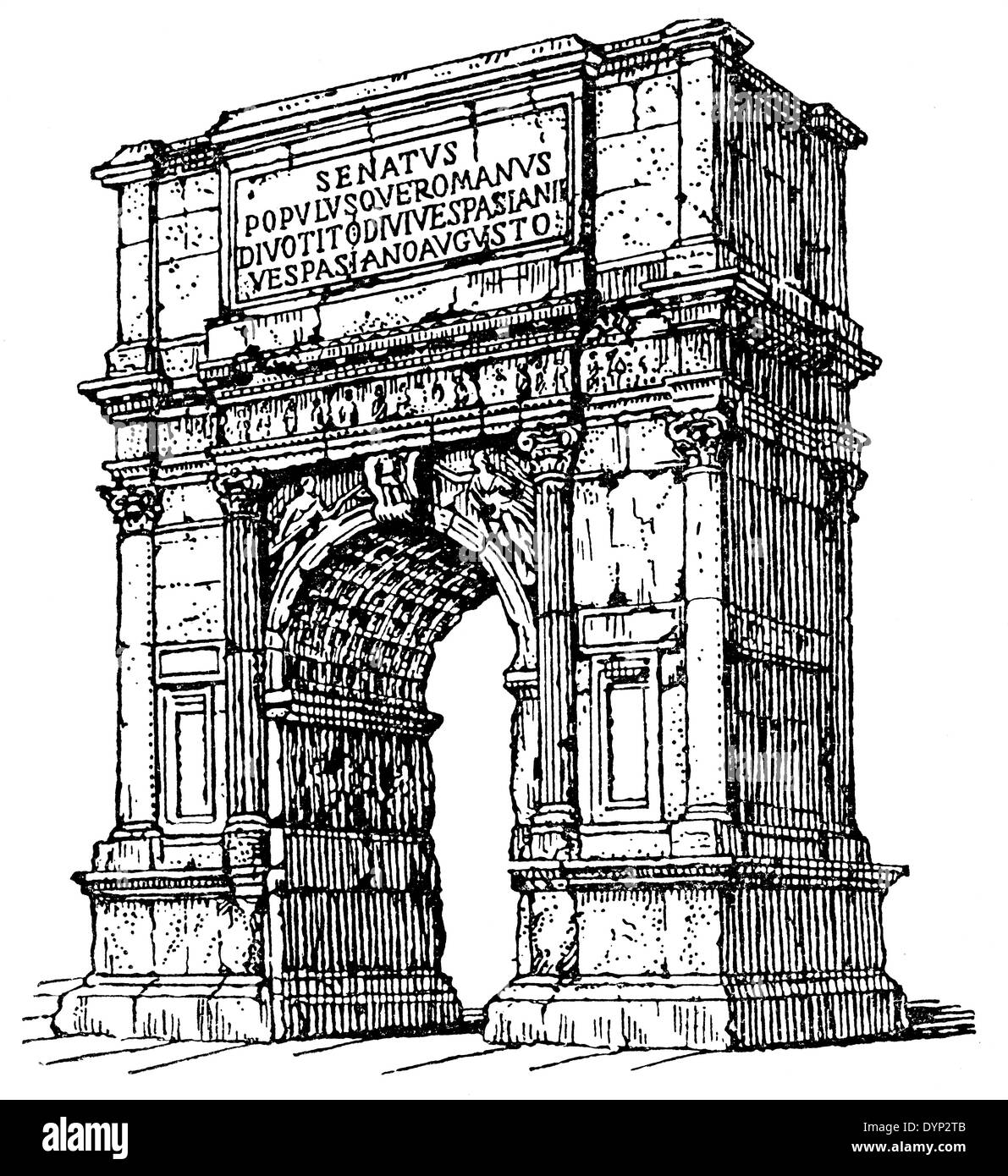 Triumphal Arch of Titus, Roman Forum , Rome, Italy, illustration from Soviet encyclopedia, 1926 Stock Photo