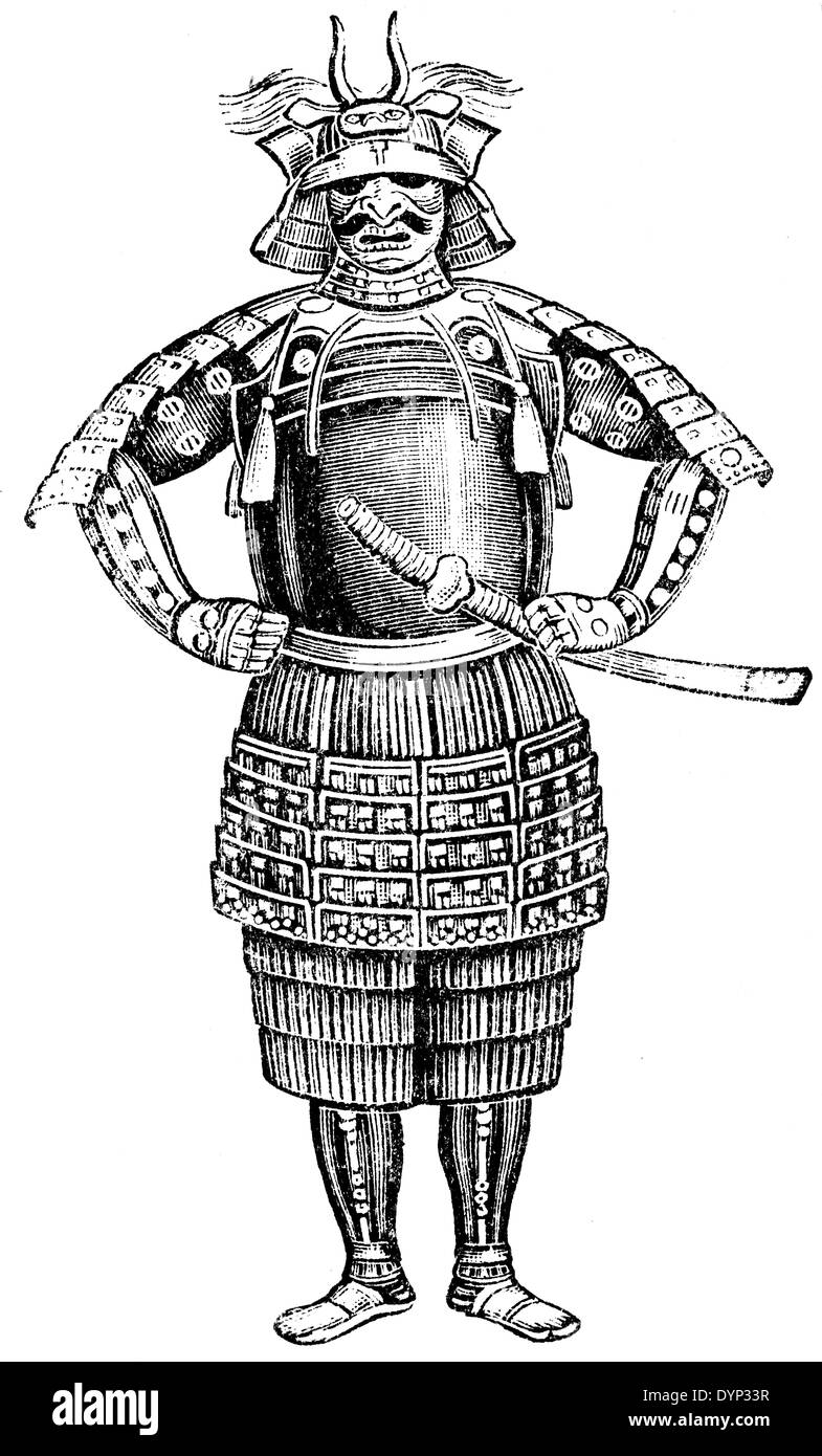 Japanese samurai, illustration from Soviet encyclopedia, 1926 Stock Photo