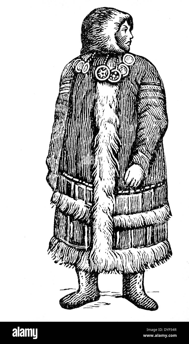 Nenets man (Samoyedic people) in traditional dress, illustration from Soviet encyclopedia, 1926 Stock Photo