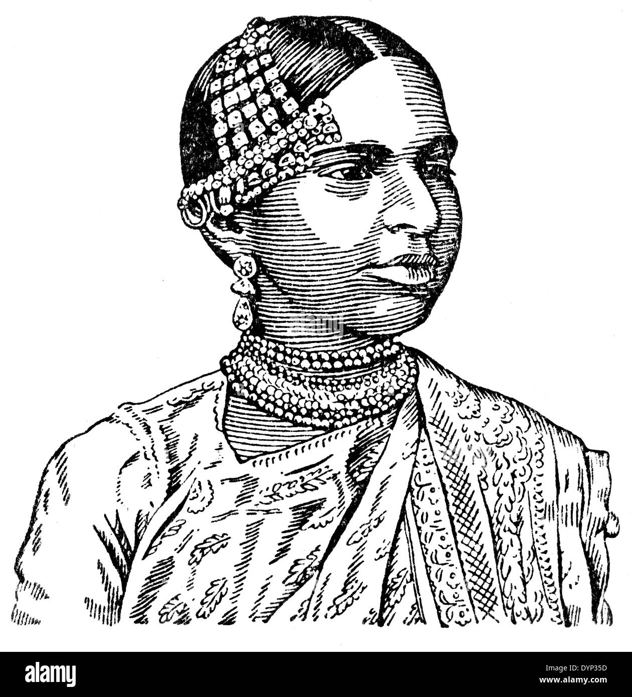 Indian woman in traditional dress, illustration from Soviet encyclopedia, 1926 Stock Photo