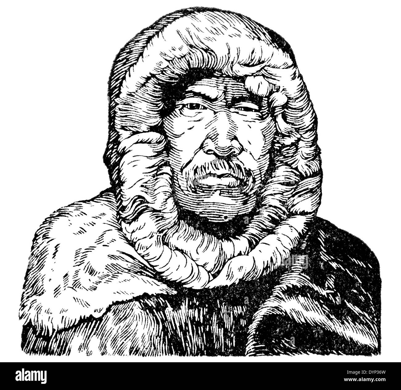 Nenets man (Samoyedic people) in traditional dress, illustration from Soviet encyclopedia, 1926 Stock Photo
