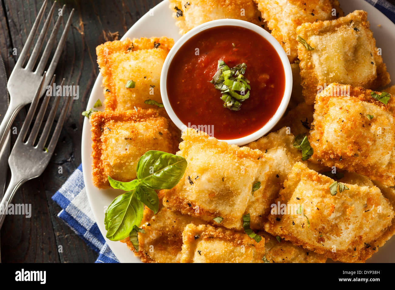 Homemade Fried Ravioli with Marinara Sauce and Basil Stock Photo Alamy
