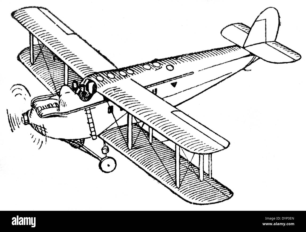 Vintage passenger airplane de Havilland DH.56 Hyena, illustration from Soviet encyclopedia, 1926 Stock Photo