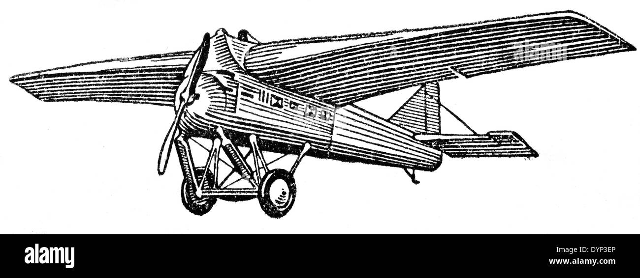 Vintage passenger airplane (1920s), illustration from Soviet encyclopedia, 1926 Stock Photo