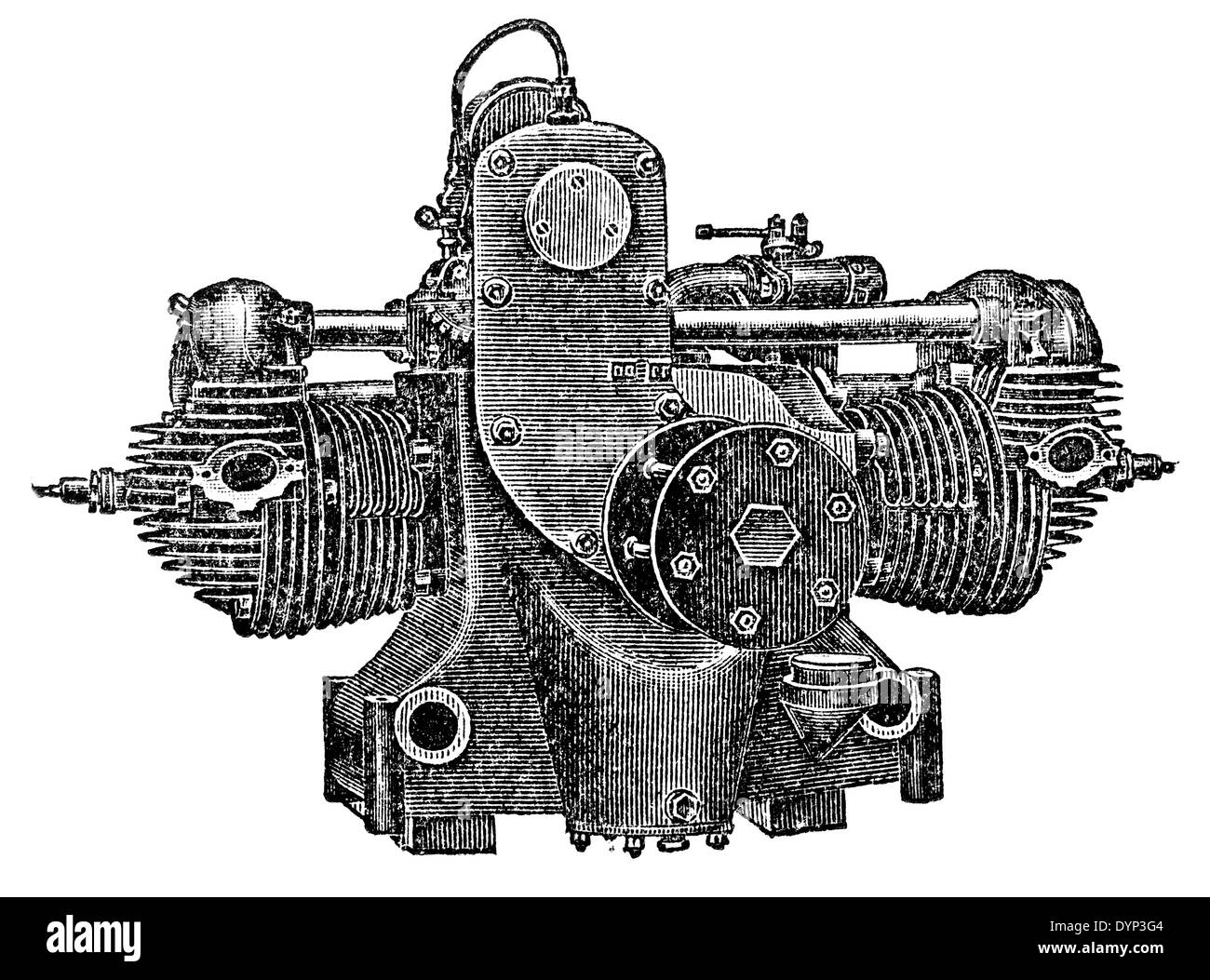 Cherub aeroengine (1923) by Bristol Engine Co, illustration from Soviet encyclopedia, 1926 Stock Photo