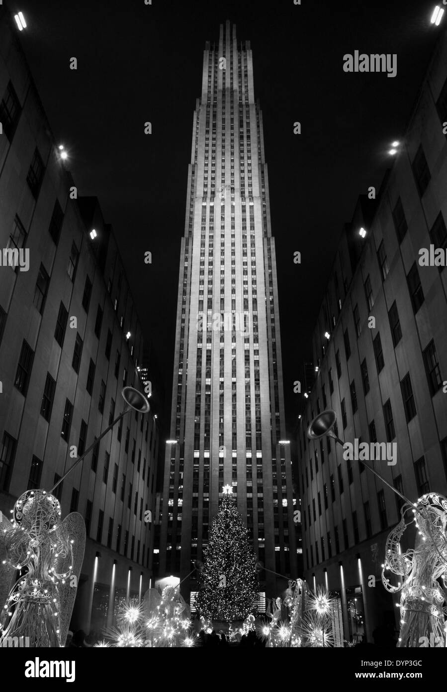 Rockefeller Building at night new york city Stock Photo