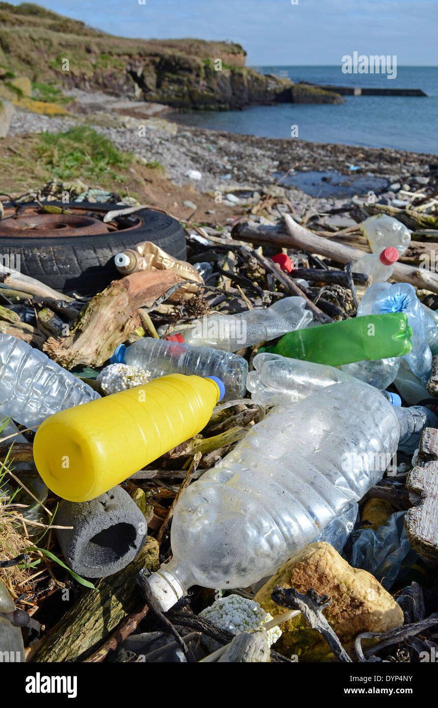 Marine litter washed up on a beach in county cork Ireland Stock Photo