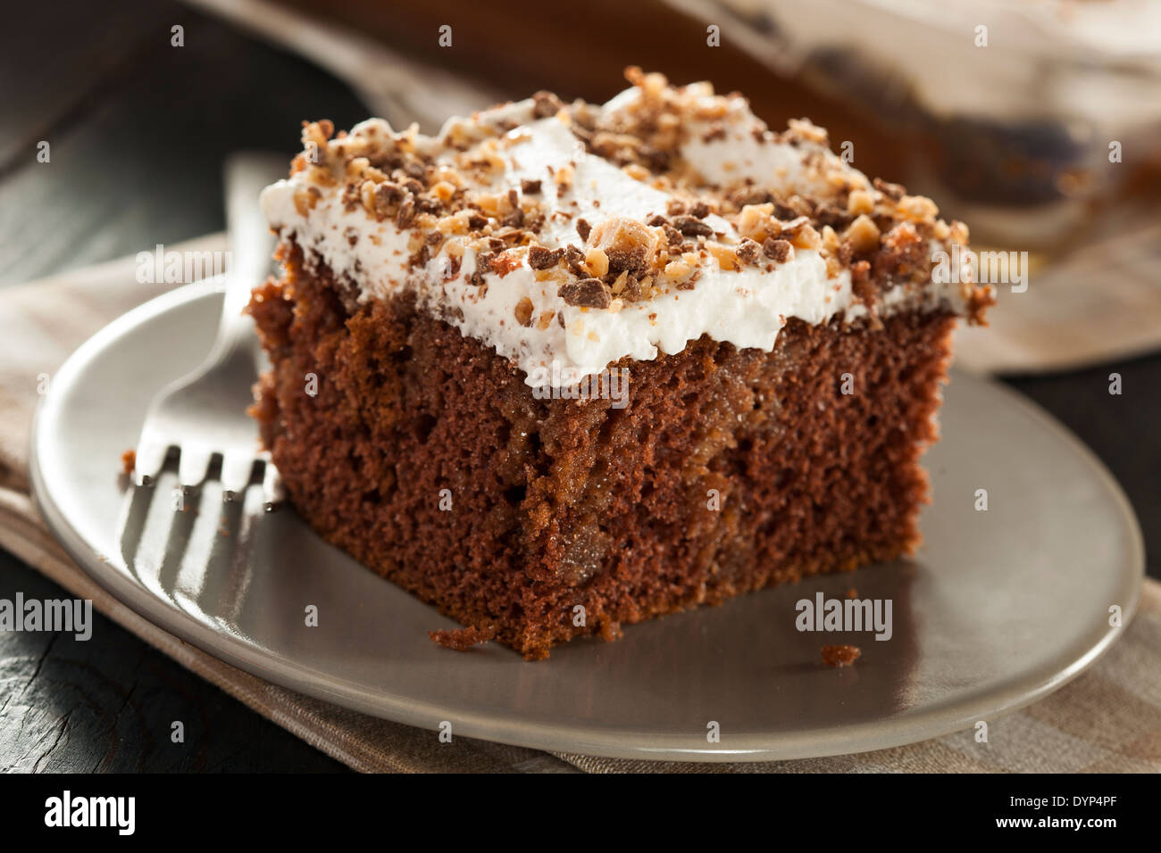 Homemade Toffee and Chocolate Cake with Vanilla Frosting Stock Photo