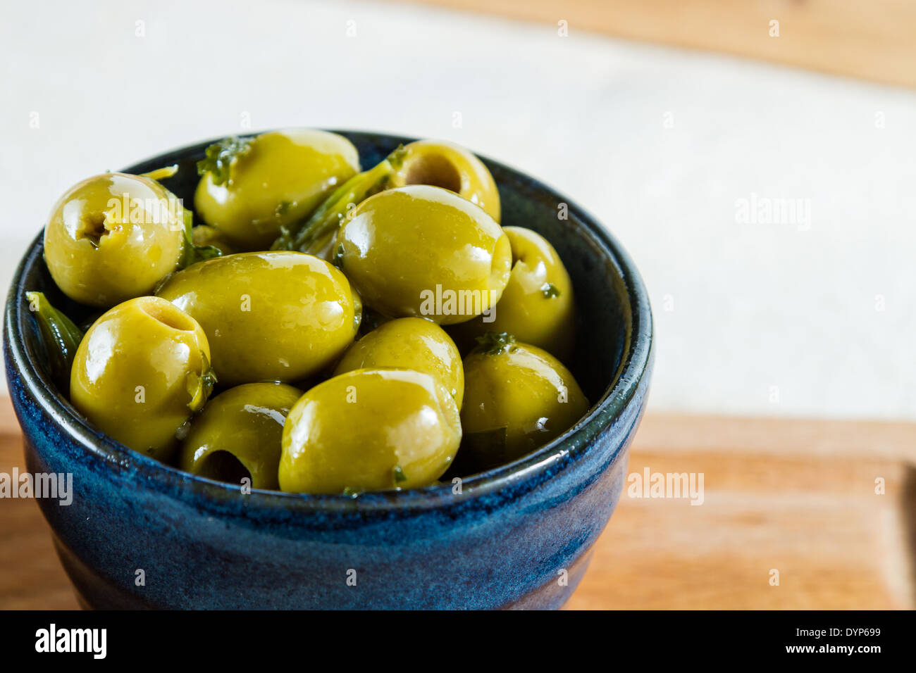 Lovely, juicy, fat olives from the Mediterranean, in rustic bowl. Copy