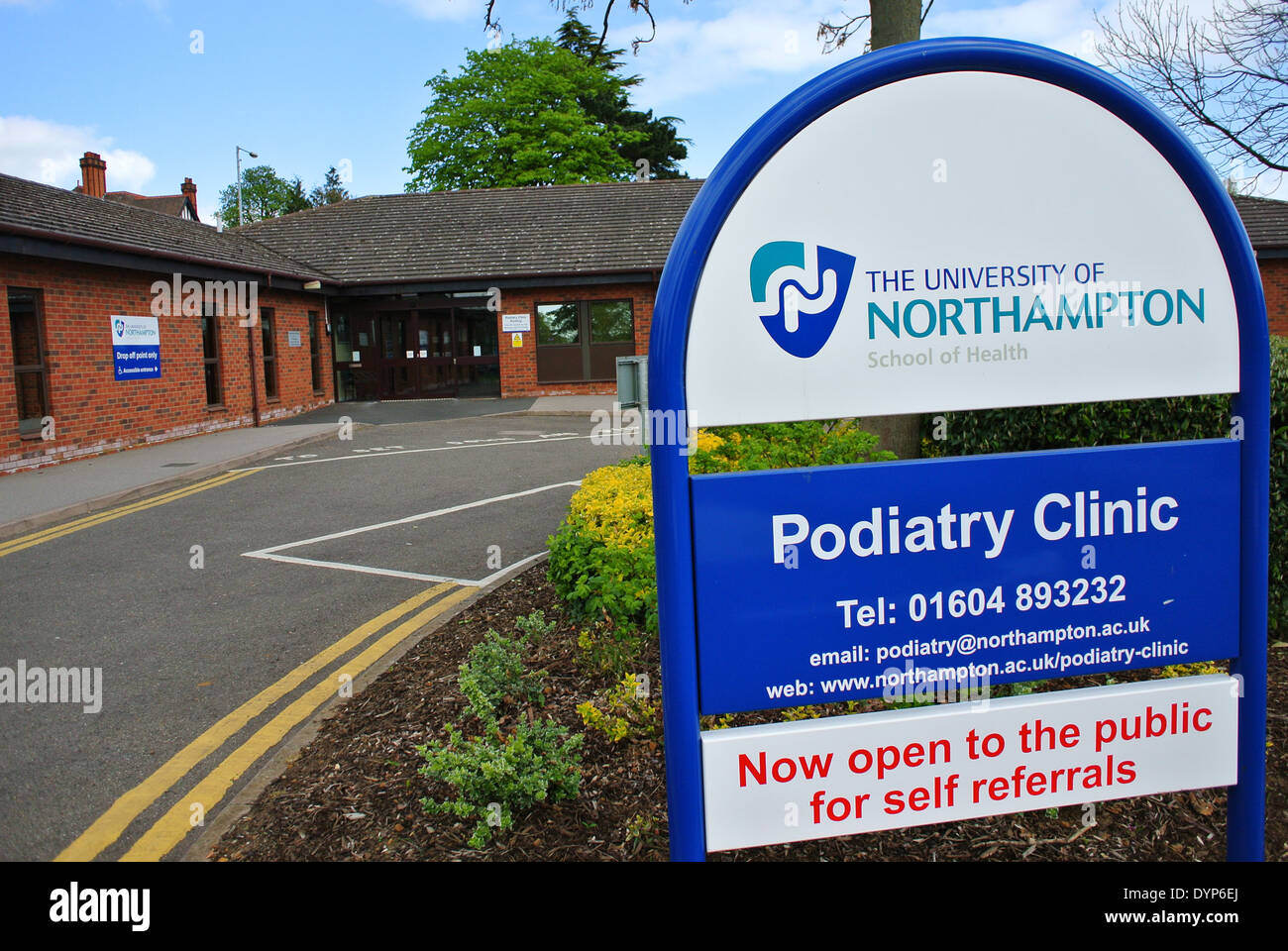 Podiatry Clinic sign at The University of Northampton Stock Photo