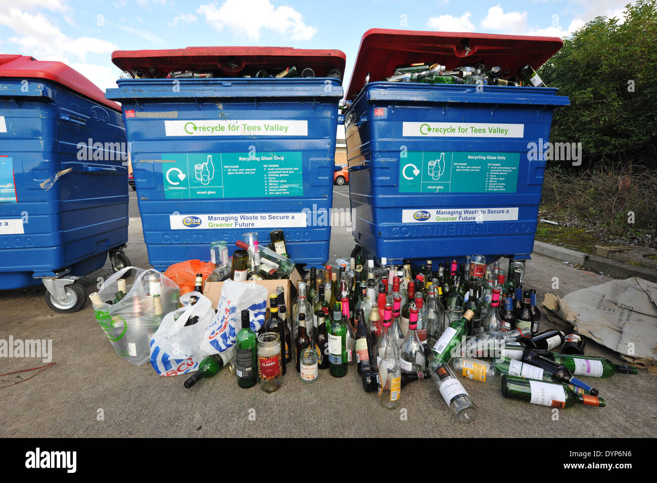 ReClcling items left outside full ReCycling bins Stock Photo Alamy