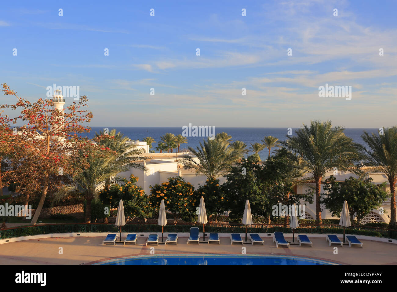 Hotel at sunset in the resort of Sharm El Sheikh Stock Photo