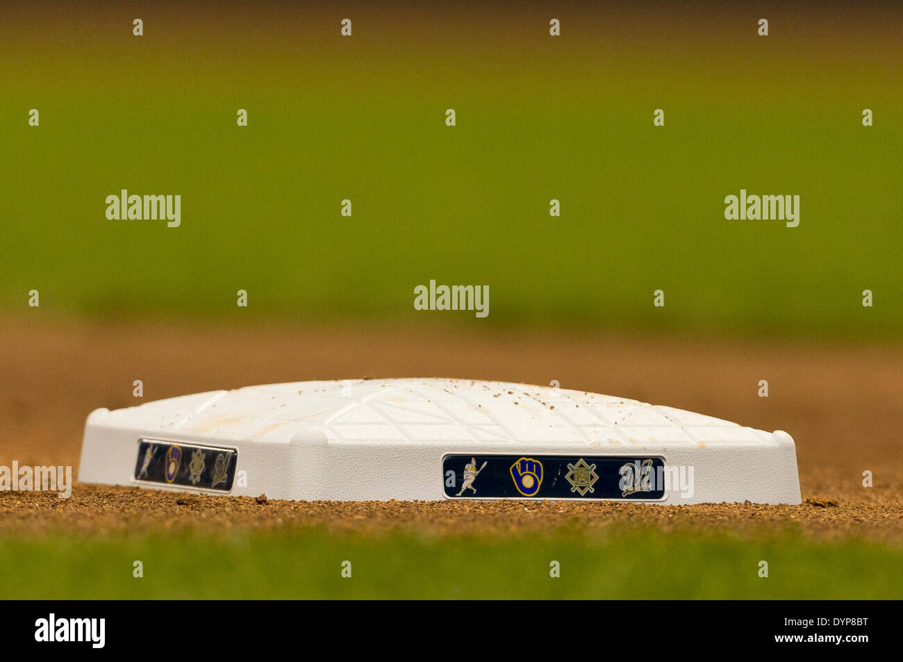 Milwaukee, Wisconsin, USA. 23rd Apr, 2014. April 23, 2014: Third base just prior to the start of the Major League Baseball game between the Milwaukee Brewers and the San Diego Padres at Miller Park in Milwaukee, WI. John Fisher/CSM/Alamy Live News Stock Photo