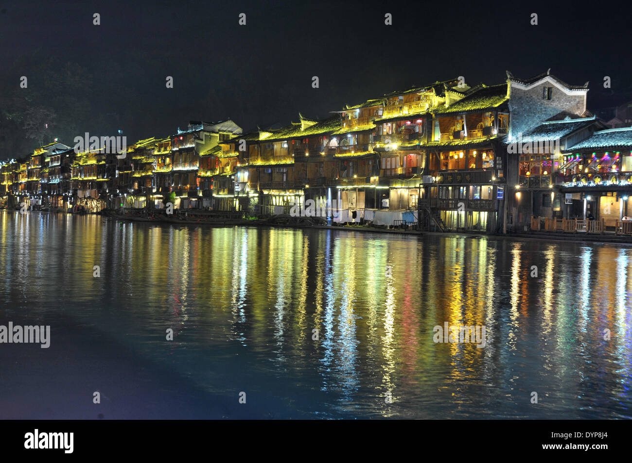Fenghuang, China. 23rd Apr, 2014. Photo taken on April 23, 2014 shows the night view of the ancient town of Fenghuang, central China's Hunan Province. Credit:  Long Hongtao/Xinhua/Alamy Live News Stock Photo