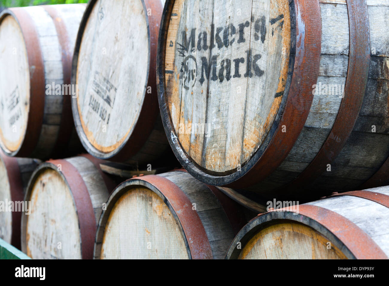 Bourbon barrels at Maker's Mark distillery in Kentucky Stock Photo