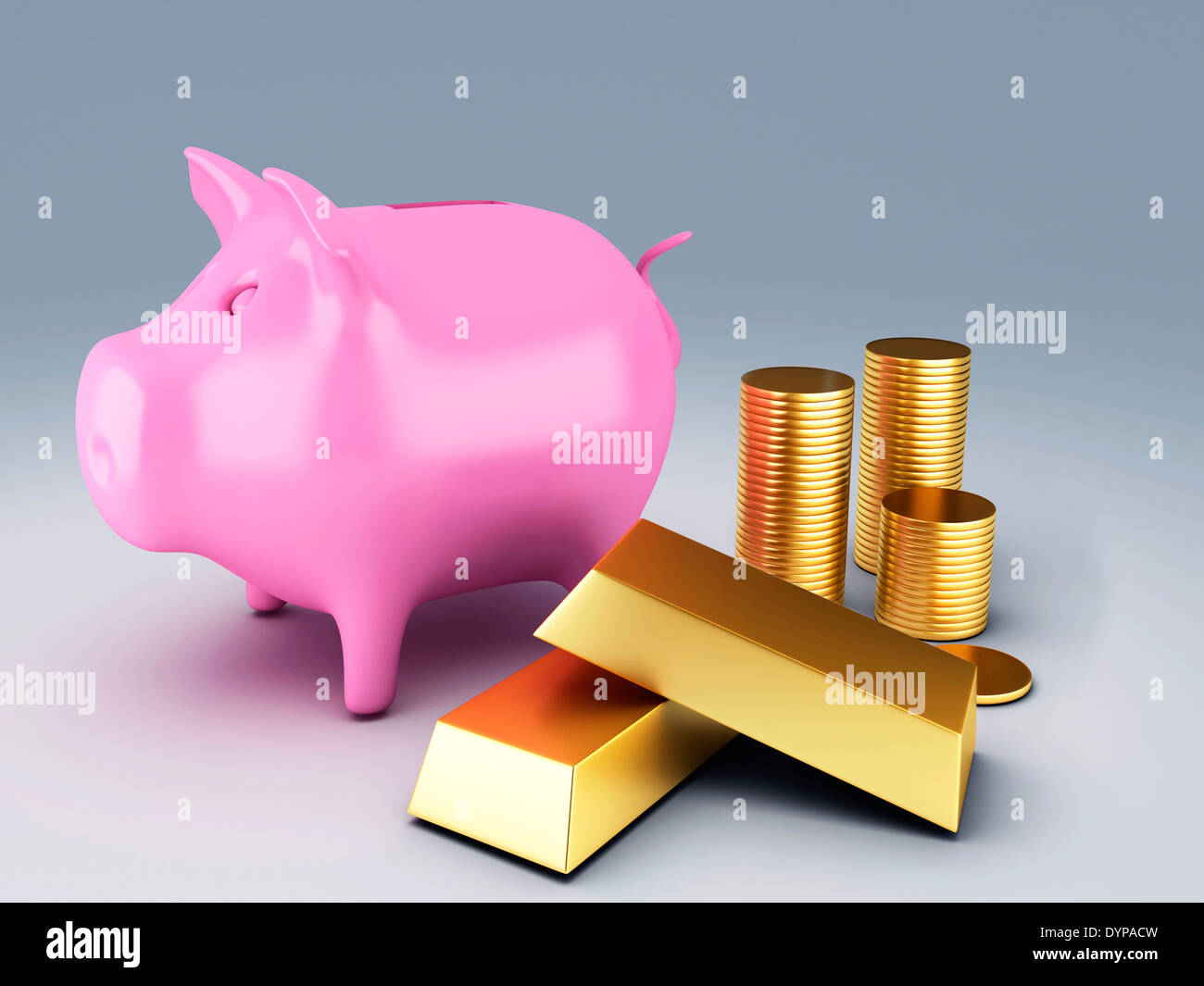 image of piggy bank and gold bars 3d illustration Stock Photo - Alamy