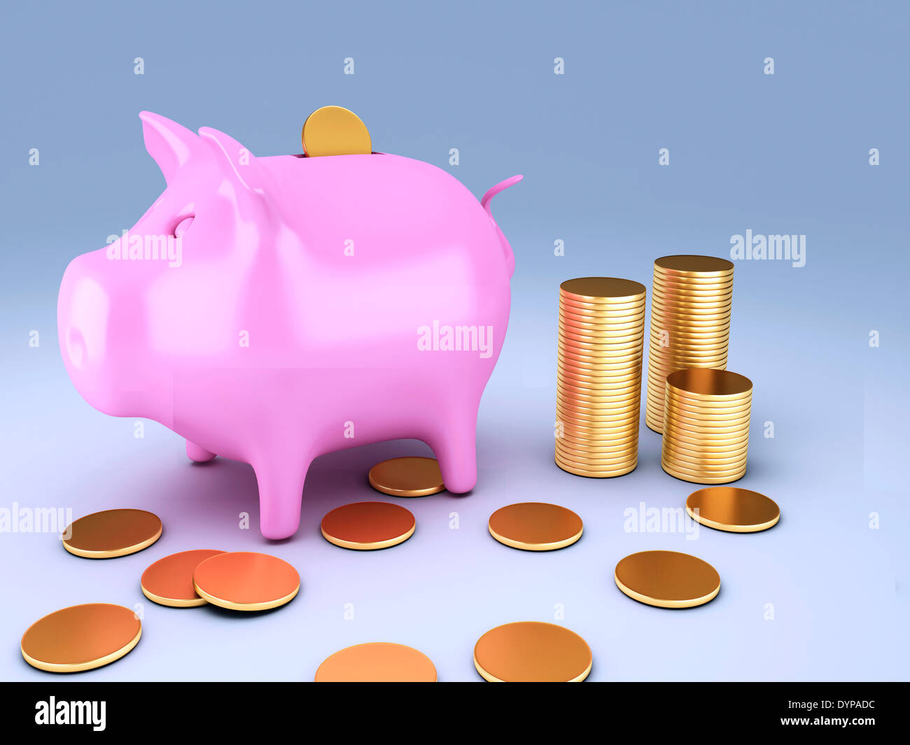 image of Piggy Bank with gold coins 3d illustration Stock Photo - Alamy