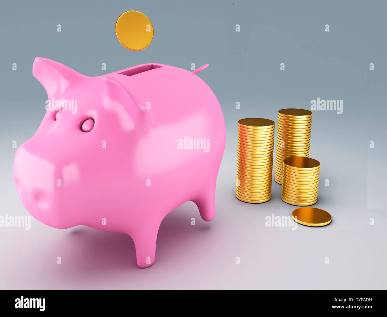 image of Piggy Bank with gold coins 3d illustration Stock Photo - Alamy