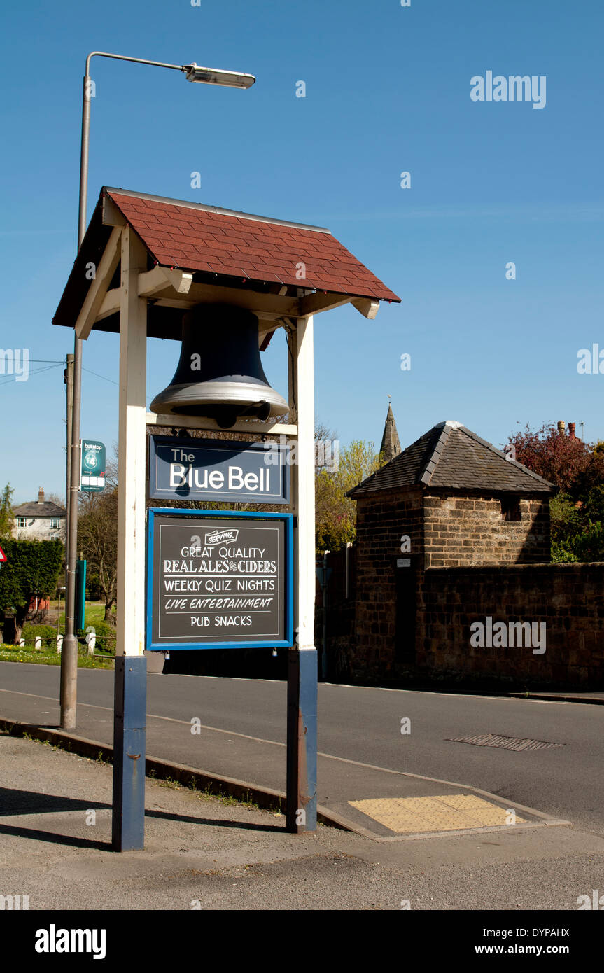 The Blue Bell pub sign and old lock-up, Sandiacre, Derbyshire, England, UK Stock Photo