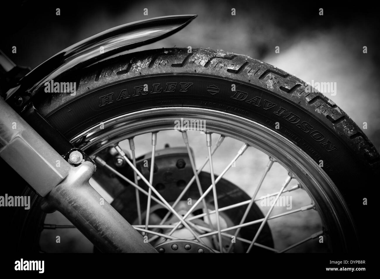 Harley Davidson front wheel Stock Photo