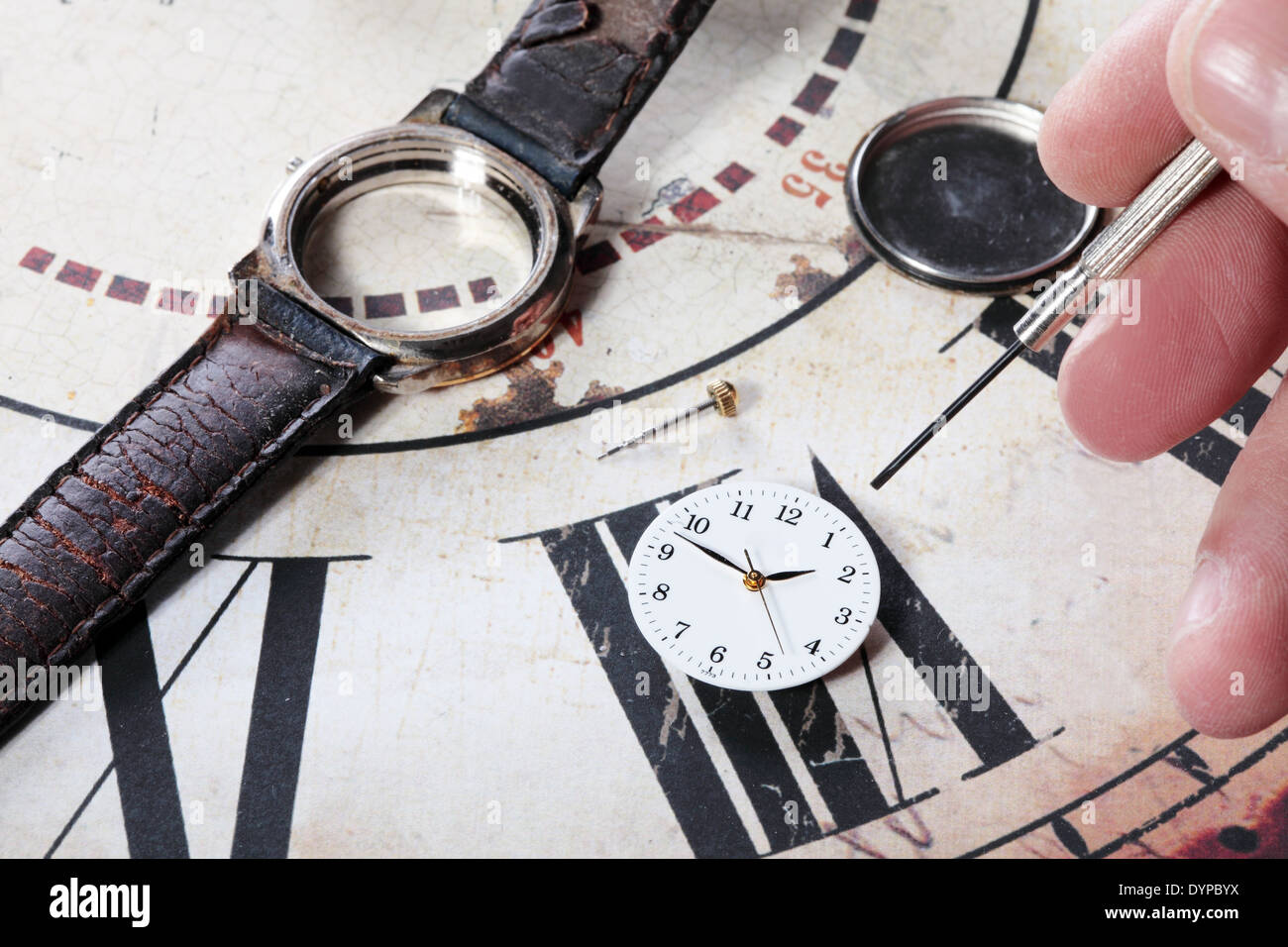 human repairing an old and broken clock Stock Photo Alamy