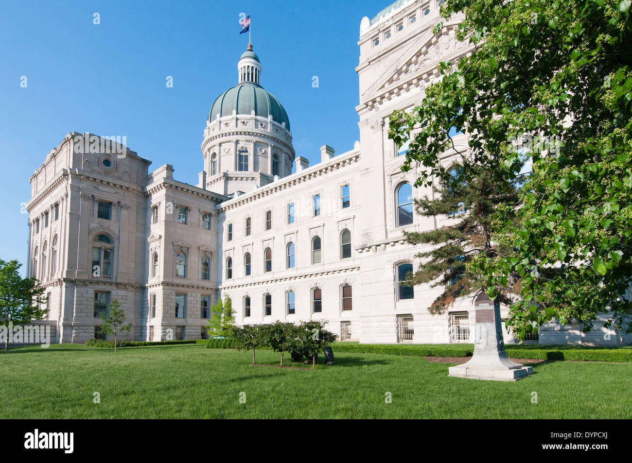 USA, Indiana, Indianapolis.  The Indiana Statehouse houses the General Assembly, Governors office and Supreme Court of Indiana. Stock Photo