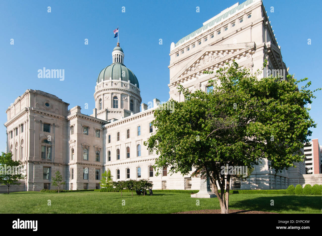 USA, Indiana, Indianapolis.  The Indiana Statehouse houses the General Assembly, Governors office and Supreme Court of Indiana. Stock Photo